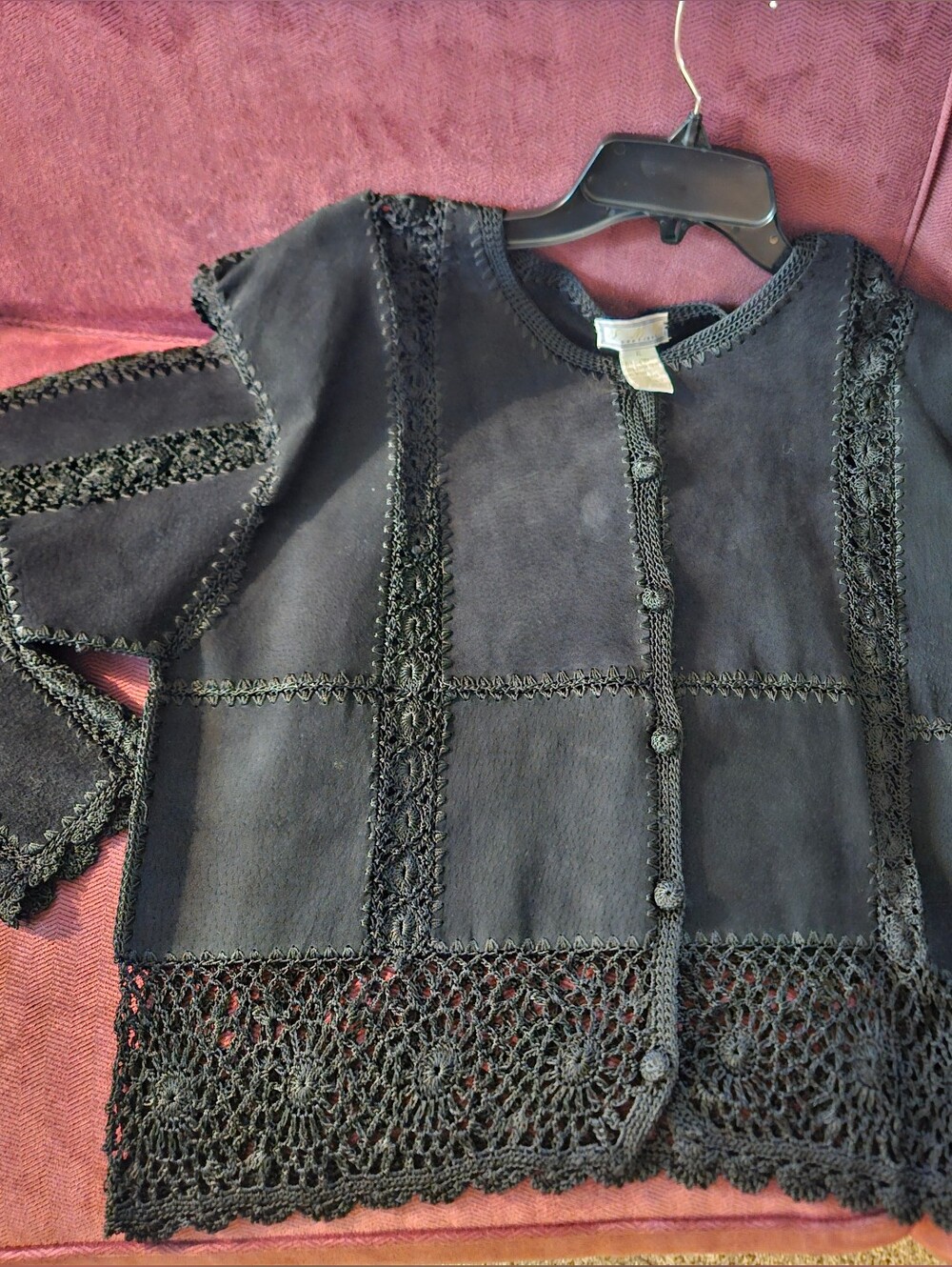 Womens Black Suede & Crochet Jacket Size XL NWOT